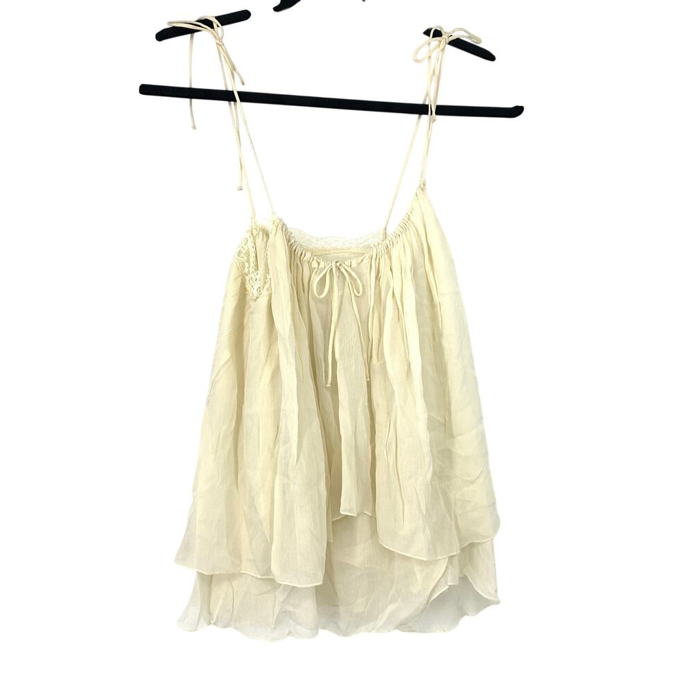 Zara NWT Womens XS Ivory Lace Layered Cami Top Tie Strap Boho Coquette